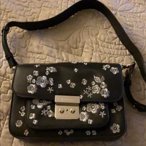 Michal Kors Black Leather Embroidered Shoulder Bag